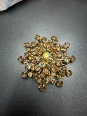 Vintage Champagne and Amber Brooch  #483UR